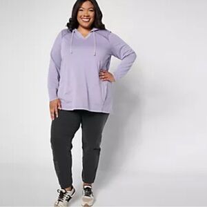 NIP LOGO Life by Lori Goldstein French Terry Pullover Hoodie With Pintuck S